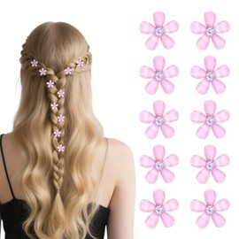 Pack of 10 Small Flower Hair Clips, 5 Petals Hair Clip, Flower, Miniature Flower Clip Made of Metal and Resin, 1.53 cm/0.6 Inch Flower Clip for Daily Use and Party (Pink)