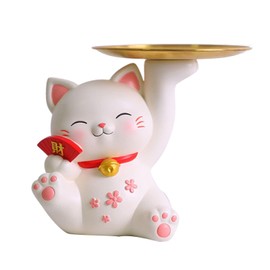 Key Tree, Wood Key Tray for Entryway Table Tabletop Key Holder Tree Jewelry Stand Display Japanese Lucky Cat Storage Tray Statue(03)
