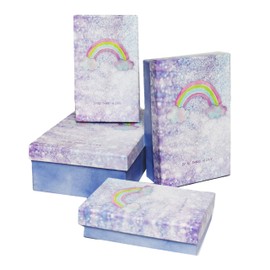 ALEF Elegant Decorative Themed Nesting Gift Boxes -4 Boxes- Nesting Boxes Beautifully Themed and Decorated! (Sm Over the Rainbow)