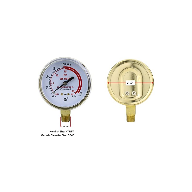 Low-Pressure Gauge for Heavy-Duty Acetylene/Propane Regulators 0-30 psi - 2.5