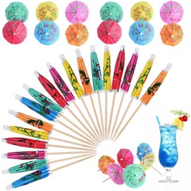 50Pcs Colorful 4-inch Drink Umbrella Toothpicks, Cocktail Umbrella Picks, Paper Umbrellas for Drinks, Mini Umbrella Toppers, Tiny Umbrella Toothpicks Cupcake Topper for Summer Hawaiian Party Decor
