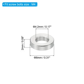PATIKIL M4 Stainless Steel Spacer 10 Pieces Metal Spacer Stainless Steel 4.2mm ID x 8mm OD x 2mm L Stainless Steel Round for 5/32" or M4 Screw Bolt