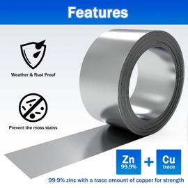 Fixirons Zinc Metal Strip for Roof Moss Zinc Roofing Roll, 55 Feet x 2.5 Inches Metal Flashing Prevent Moss Roofing Stains, Silver