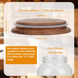 4 PCS 1 Gallon Mason Jar Lids Wooden Fits 3.7 Inch Inner Dia Replacement Mason Jar Lids Wooden Lid with Silicone Seal Only for 1 Gallon Jars(NOT for 3.38" / 86 mm Standard Wide-mouth. Measure First)