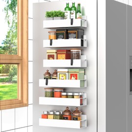 Hleelomi 6-Piece Extra-Large Capacity Magnetic Spice Rack for Refrigerator, White