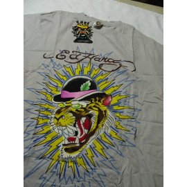 Ed Hardy  Lightning Bolts Derby Hat Tiger  Men's T-Shirt Grey Size L  New W/tags