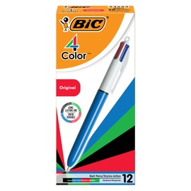 Bic,12 Count (Pack of 1),MM11 4-Color Ballpoint Pen, Medium Point (1.0mm), Assorted Inks, 12-Count, red
