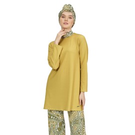 Huma & Hazel Fully Covered Swimsuits Modest Green Patterned Style Burkini Swimwear 5 Pieces - Made in Turkey, Green, Small