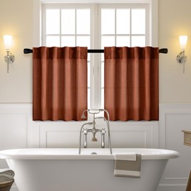 MIULEE Burnt Orange Kitchen Curtains 36 Inch Length 2 Panels, Soft Thick Linen Textured Semi Sheer Light Filtering Short Cafe Tier Curtains for Small Half Window Back Tab Rod Pocket Fall Boho Decor