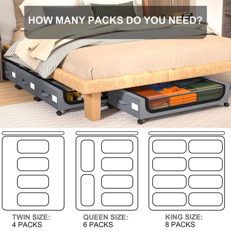 GoMaihe Under Bed Storage with Wheels: XXL 48L Rolling Underbed