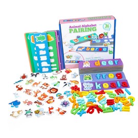 Kisangel 1 Set Wooden Alphabet Flash Cards for Double Sided Animal Pairing Jigsaw Teaching Early Education for English Learning and Cognitive Development