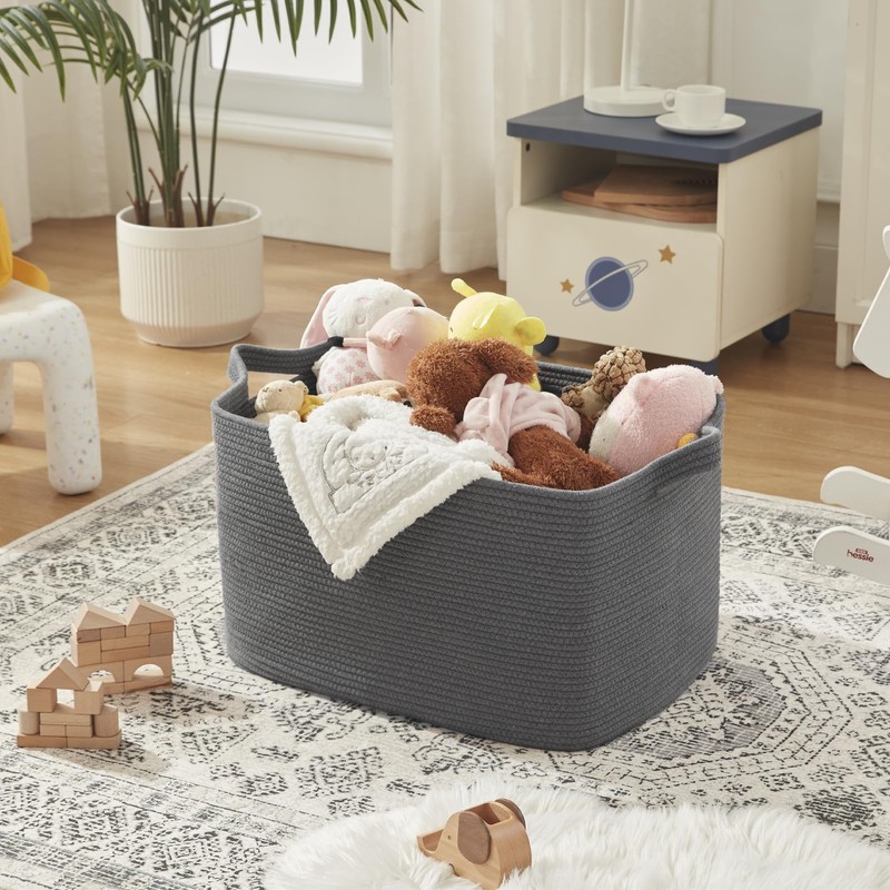 OIASKET 95L Large Blanket Basket, Blanket Storage Living Room, Rectangle