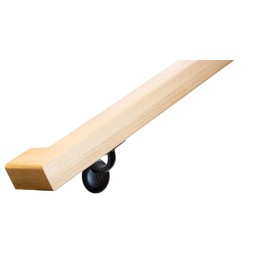 Modern Red Oak Handrail Kit with Wall Returns and Wall Mount Brackets. Rectangular 6002 Profile. Solid and Unfinished Red Oak. (Black)