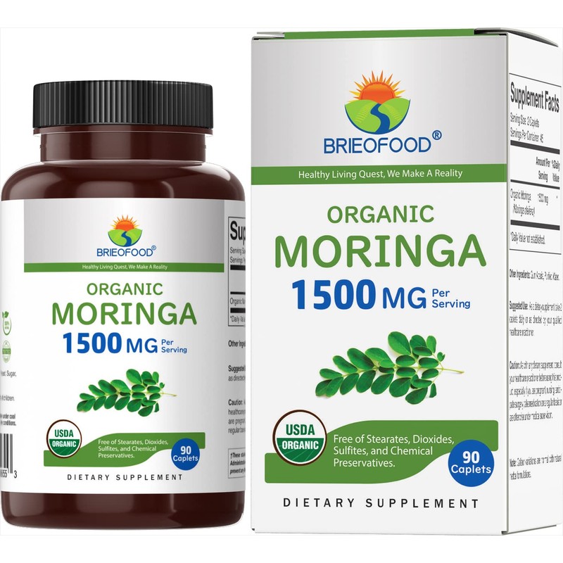 Organic Moringa 1500mg, 45 Servings, Vegetarian, Gluten Free, 90 Vegetarian