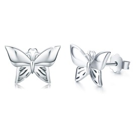 Butterfly Earrings 925 Sterling Silver Butterfly Stud Earrings for Girls Kids Silver Butterfly Ear Studs Sleeper Earrings Mother's Day Gift for Women