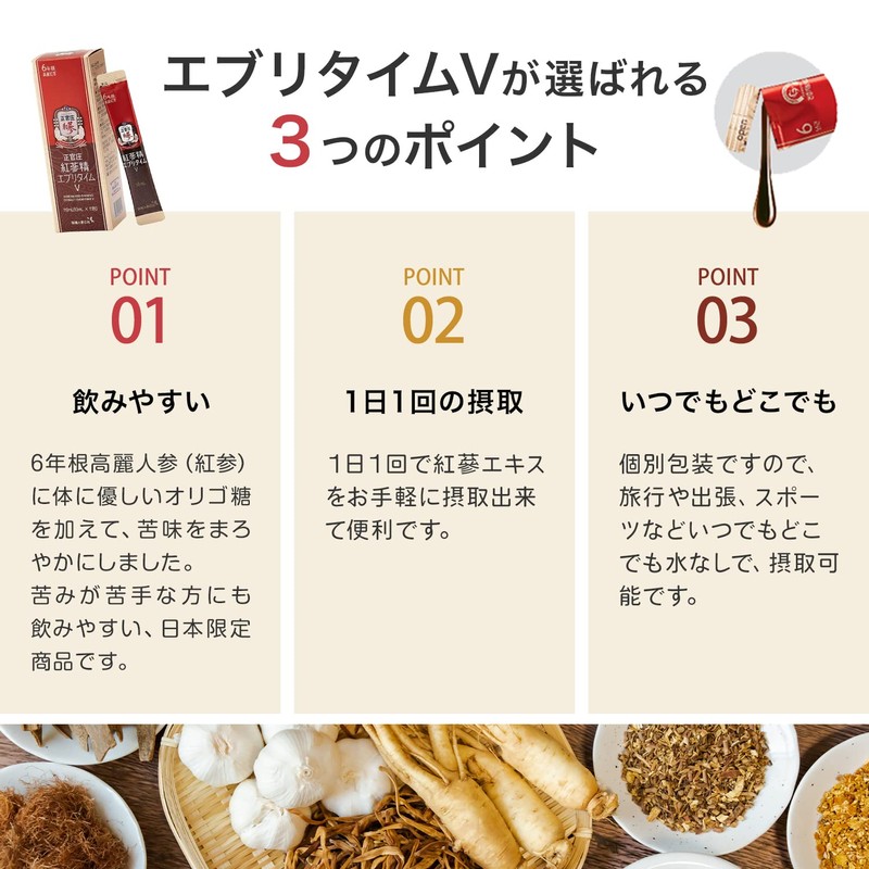 正官庄 (ジョンガンジャン) 紅参精エブリタイムV (バリュー)【お試し】紅参(ホンサム) 6年根 高麗人参 濃縮 スティック サプリ (3包)