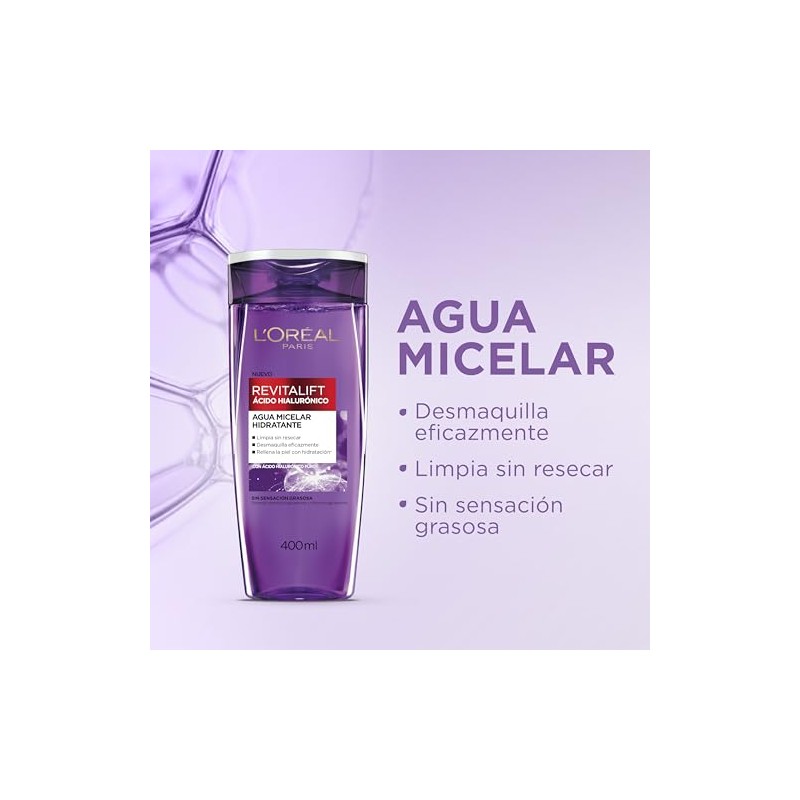 L'Oreal Paris, Agua Micelar Revitalift Ácido Hialurónico, 200Ml
