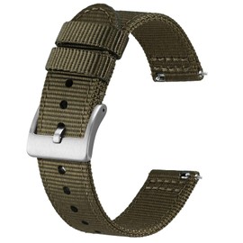 BISONSTRAP Nylon Strap for Men, Two-Piece Military Watch Strap, Quick Release, Brushed Buckle, Strap Width 18 mm, 19 mm, 20 mm, 22 mm, Nylon, No gemstone