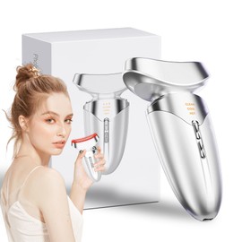 Red Light Beauty Device for Face and Neck, Based on High-end Red and Blue LED Light, Facial Cold and Hot, Vibration Technology, 3 Color Led Face and Neck Beauty Device for Home Use, Pearly White