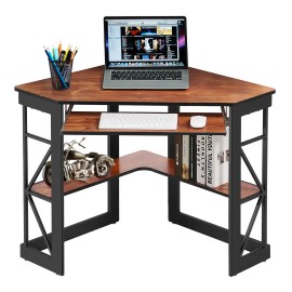 Vecelo Triangle Corner Computer Desk Small Spaces Home Office Desk Laptop Work Table - Brown