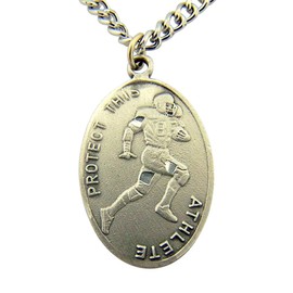 Football Saint Sebastian Pewter Medal on 24 Continuous Chain, Double-Sided Medal