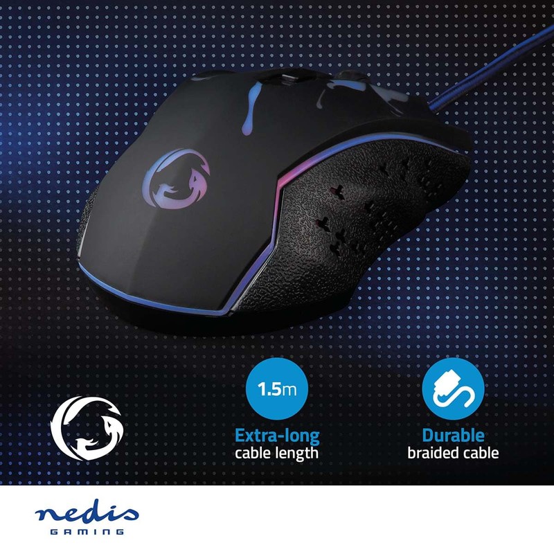 NEDIS Gaming Mouse - Wired - 1200/1800 / 2400/3600 DPI