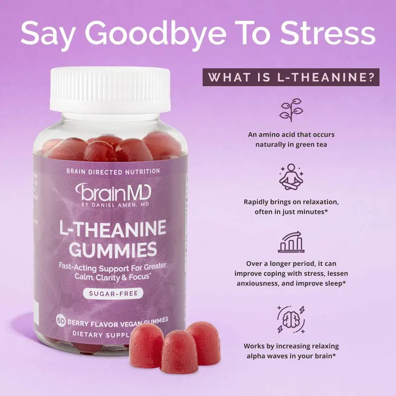 L-Theanine Gummies 60 Count Vegan Chewables for Calm Relaxation Stress