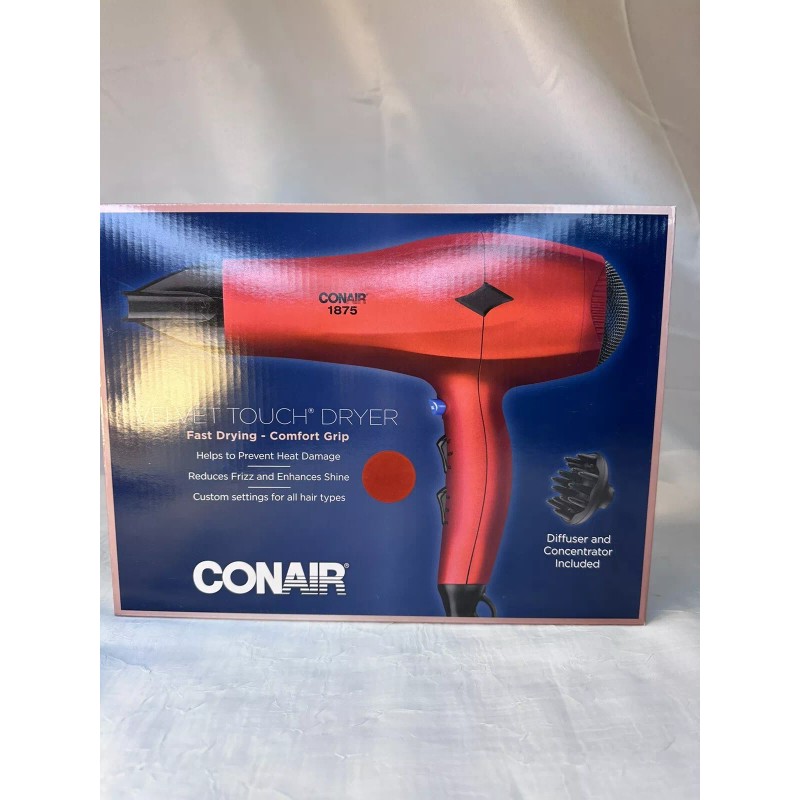 Conair 1875 Watt Velvet Touch Hair Dryer Red Fast Drying