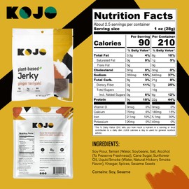 Kojo Vegan Jerky Ginger Teriyaki Plant-Based Jerky - 6 Bags (2.4 oz Each) | Raveworthy Gingery Zing | Bold Flavor, Shamelessly Meaty | High Protein & Fiber | No Cholesterol with 9g Protein, 3g Fiber & 90 Calories