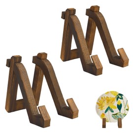 JEPELUS 2 Pack Wooden Plate Stands for Display, 6 Inch Decorative Plate Holders for Displaying, Rustic Frame Holder Stand for Collectibles Plaque Photo Picture Easels Table Top