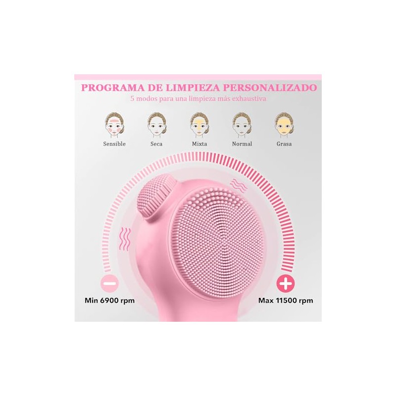 Cepillo Limpiador Facial de Silicona, Función de Luz Roja y