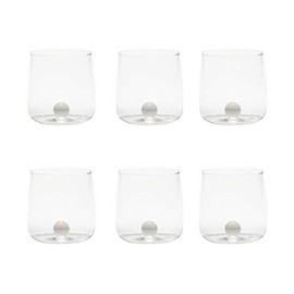 Zafferano Bilia Glass Tumbler - Handmade Transparent Glass, Decorated with a Colourful Glass Ball Inside, cl 44 h 90 mm d 88 mm - Set 6 Pieces - White