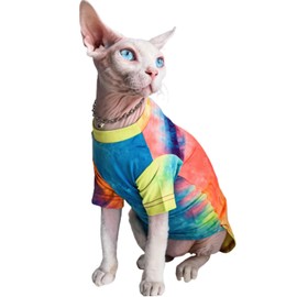 QBLEEV Sphynx Cat Clothes, Hairless Cats Rainbow Rendering T-Shirt for Spring Summer Autumn, Breathable Cat Wear Clothes Vest Shirts for Sphynx, Cornish Rex, Devon Rex, Peterbald