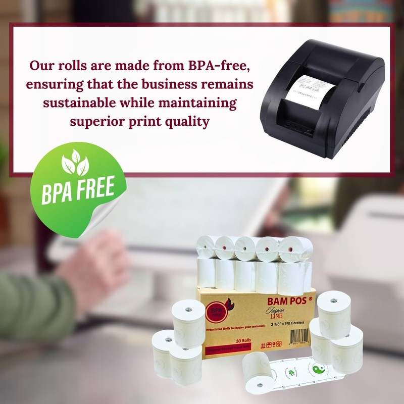 3 1/8 x 190 Thermal Receipt Paper Rolls (30 Rolls)