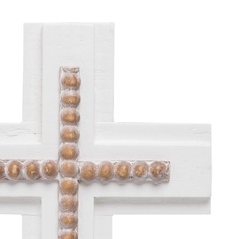 Foreside Home and Garden White Wood and Bead Cross
