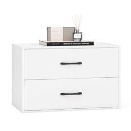 LOKO 2-Drawer Stackable Dresser, Lateral File Cabinet with Metal Handle, Horizontal Storage Cabinet with Anti-Topping Kits, Stacking Drawer Chest for Living Room, Study, Office (1, White)