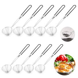 Heqishun 9 Pcs Stainless Steel Spider Strainer Spoon, Kitchen Wire Skimmer Spoon with Handle, Small Spider Skimmer Ladle, Ergonomic Strainer Ladle for Hot Pot, Tortellini and Meatball