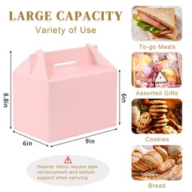30 Pack Large Gable Boxes with Handles, 9x6x6 Inch Pink Treat Box, Party Favor Boxes for Candy, Cookies, Lunch, Gifts, Wedding, Birthday, Picnic