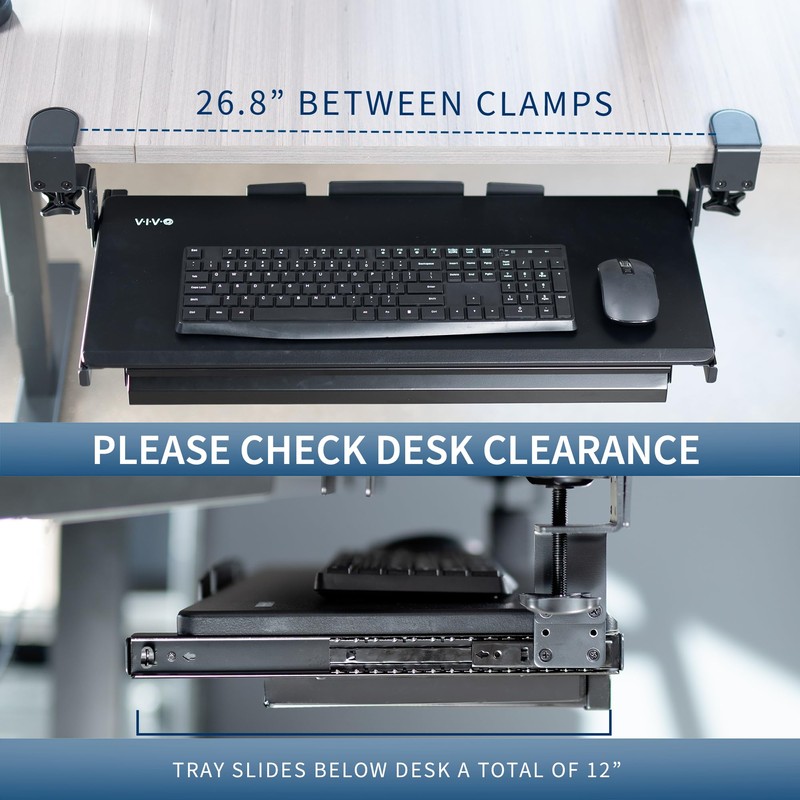 VIVO Large Height Adjustable Clamp-on Keyboard Tray, Extra Sturdy Pull