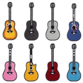 TEHAUX 8pcs Guitars Embroidered Iron on Patches, Music Style Patches Stickers Sew on Patches Applique for Clothes Backpacks Jeans Costume