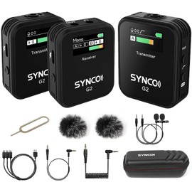 SYNCO G2(A2),2.4G Wireless Lavalier Microphone System Dual Transmitter & 1 Receiver Lapel mic for Vlogging Streaming YouTube go wirelessly on Camera Smartphone Tablet, SYNCO-G2-Wireless-Go-Microphone