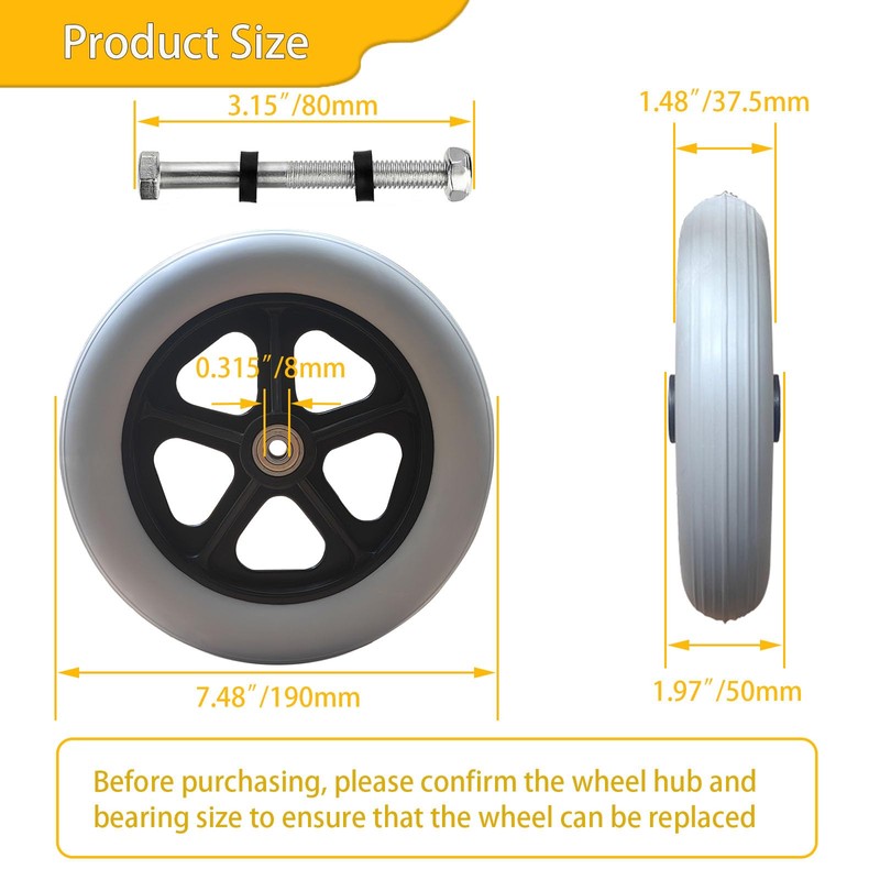 2 PCS 8 x 1.5 Inch Solid Replacement Wheels for