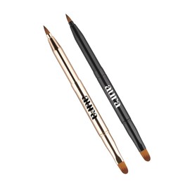 Aura brochas retráctil para aplicación en labios u ojos. Cepillo delineador, brillo de labios, cepillo corrector de sombra de ojos. 2 aplicadores de labios de doble punta con tapa, negro/dorado