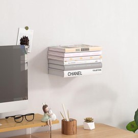 SHTCSZBA Invisible Floating Bookshelves Wall Mounted, Heavy-Duty Book Organizers, Iron Wall Mount Storage Shelves for Bedroom, Living Room, Classroom, Office, Library (Silver,4 Pack)