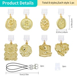 HUAAPLEVLA 8 Pcs Anti Dust Plug Charm Type C USB C Dust Plug Charm with Alloy Rose Aesthetics Pendant Cute Charging Port Protector for Phone Accessories