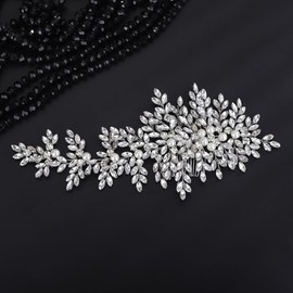 Teyglen Silver Rhinestone Wedding Headband Large Crystal Pearl Hair Comb Headband Bridal Hair Accessories for Bride Rhinestone Headpiece for Women Girls (Silver)