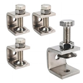 C Clamp Set of 4, Metal Fitting Opening Clamp, Opening Width 0.8 inches (20 mm), Adjustable Width, Lemfema Stainless Steel, Screw Type, Plate Material Pressing, Anti-Slip, Rust Resistant, For