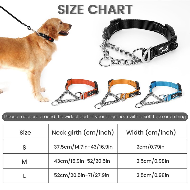PETTOM Martingale Half Dog Collar, Strong Dog Collar Metal Chain,