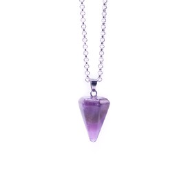 NILUXE DESIGN - Anhänger Pendel Natürlicher Stein Edelstahlkette – Energetischer Stein Pendel Halskette Halbedelstein Heilstein – Anhänger mit Spitze Natursteingemmen (Amethyst)
