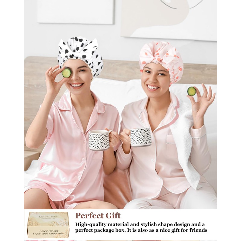 Luvruitaky Shower Cap Luxury Shower Caps for Women Reusable Waterproof